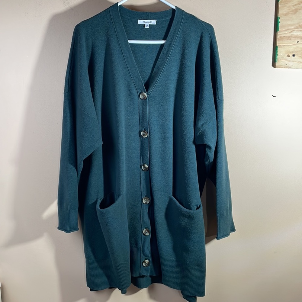Madewell blue-green button-down cardigan sweater